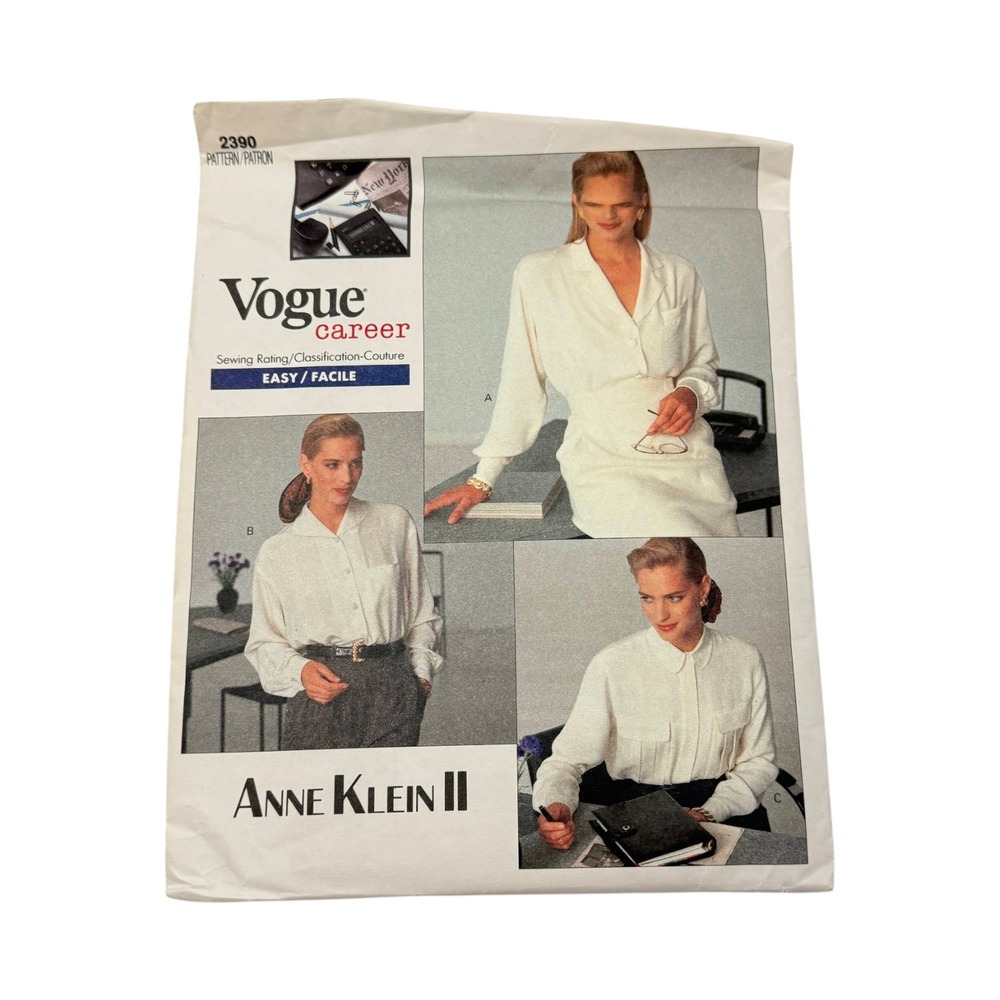 Anne Klein II 2390 Sewing Pattern Blouses Size 6-8-10 New Uncut